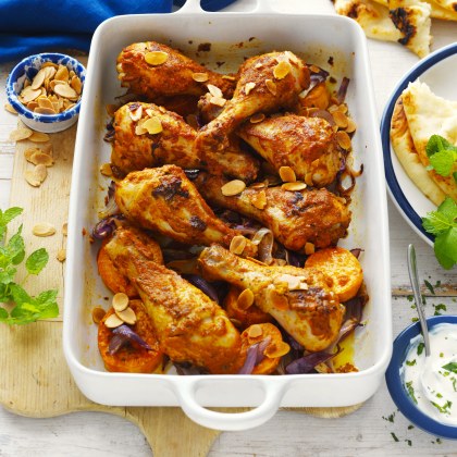 Tikka Chicken Drumstick Tray Bake with Yoghurt & Mint